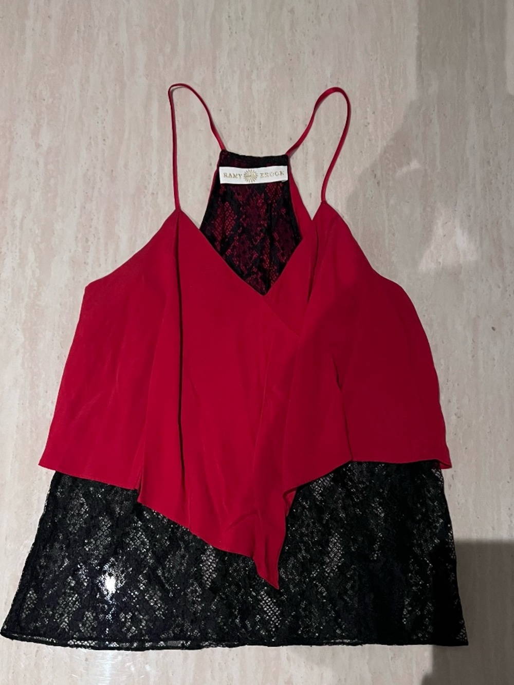 NWOT Ramy Brook Red and Black Lace Halter Dressy Tank Top Size L RARE